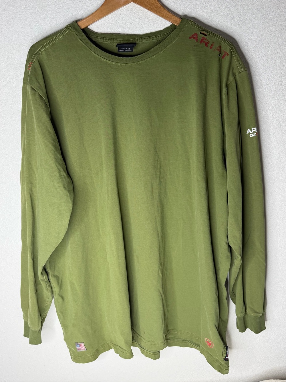 Ariat Olive Green Long Sleeve Crewneck Shirt with Subtle Logos